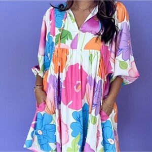 Pink and Orange Tiered Sundress with Dolman Sleeves